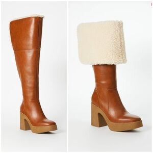Block Heeled Boot in Tan Whiskey Brown Russet Sienna Parker Fur Luggage